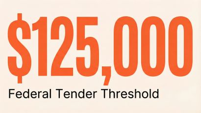 Large orange text reads "£125,000" above black text stating "Federal Tender Threshold" on a light background.